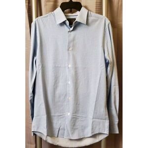 C-LAB NYC Shirt Men 15.5 33-34 Blue Dot Print Slim Fit 4 Way Stretch Long Sleeve